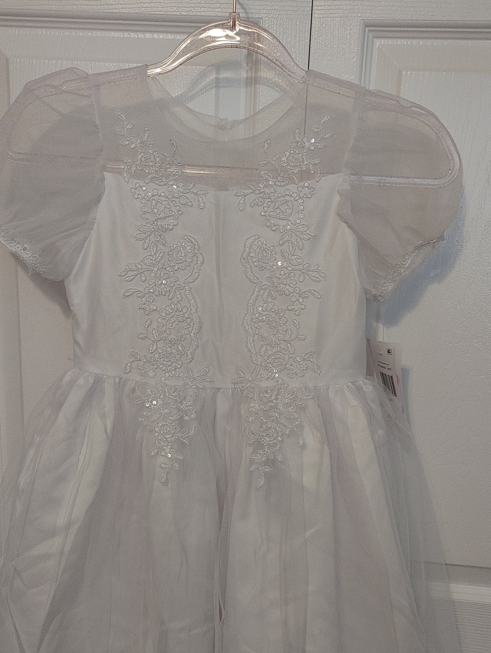 Bonnie Jean White Embroidered Tulle Party Dress